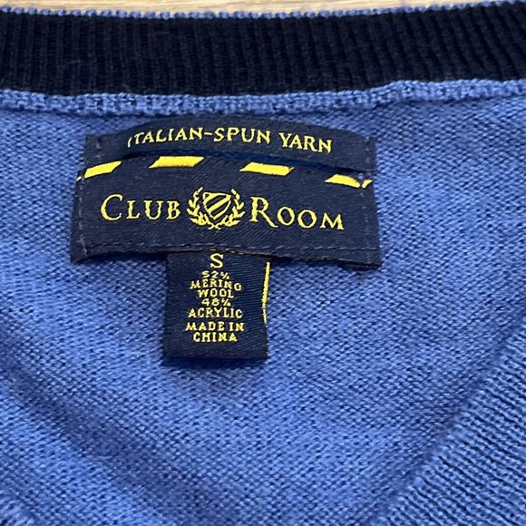 Men's Club Room Sweater SZ Small Merino Wool Blend V Neck Pullover Blue - Picture 3 of 9